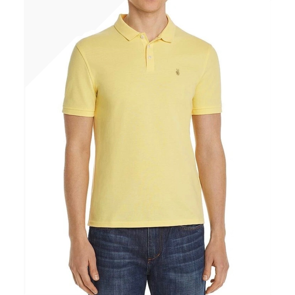 John Varvatos USA Mens Peace Sign Polo Shirt Yellow XXL Short Sleeve Pique